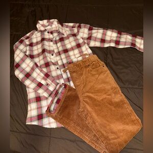 Gymboree Red Plaid Shirt with Brown Corduroy Pants set